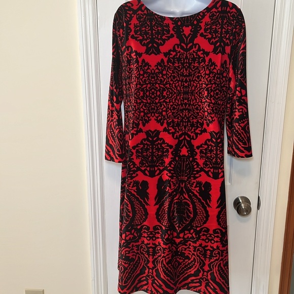 LBISSE Dress Women’s XL Velvety Stretchy Fit & Flare Red Black Boho Party - Picture 6 of 17